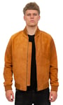 Infinity Leather Mens Retro Goat Suede Varsity Bomber Jacket-Athens - Tan - Size 4XL