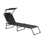 Bain De Soleil Transat Chaise Longue Pliable Avec Pare-Soleil Acier Pvc Polyester 187 Cm Noir Helloshop26 03_0000990