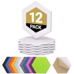 TONOR Lot de 12 Panneau Acoustique Mural Autocollante, 30 x 26 x 1cm Panneau Acoustique à Haute Densité, Mousse Acoustique Hexagonal Isolant Phonique pour Studio, Bureau, Chambre, Salon, Blanc