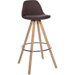 Tabouret de bar chaise haute x1 repose-pieds style scandinave en tissu marron structure en bois clair rond