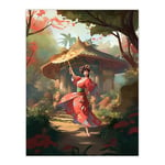 Artery8 Geisha Performing in Tranquil Garden Painting Graceful Traditional Dance Floral Japanese Kimono Spring Bloom Flower Landscape Extra Large XL Wall Art Poster Print