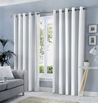 Fusion White W90 x L90 (229 x 229cm) Eyelet Curtains-100 Bedroom/Living Room Door Curtain-Thermal Drapes/Window Treatment-Sorbonne Collection, Cotton, Polyester, 90" Width x 90" Drop (228 x 228cm)