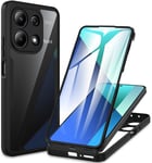 CENHUFO Coque Xiaomi Redmi Note 13 4G, Antichoc Housse avec Protection d'écran, 360 Degrés Protégé Téléphone Etui Double Face Case Transparent Portable Intégrale Coque pour Redmi Note 13 4G - Noir