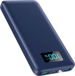 Batterie Externe 13800mah, [Ultra Mince Mais Puissant] Power Bank Usb C 3a In & Out Chargeur Portable Avec Affichage Led Et Lampe De Poche Batterie Portable Pour Iphone Galaxy Huawei-Bleu Foncé