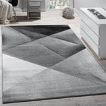 Tapis Design Moderne Motifs Géométriques Poils Ras Gris Noir Blanc Chiné 70x140 cm - Paco Home