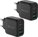 40w Chargeur Usb C Rapide,2pack 4 Ports 2usb C& 2usb A Pd+Qc Multiprise Secteur Chargeur Rapide Pour Iphone 15 Pro Max/14/13/12/11 Plus,Pad Pro Air Mini,Samsung S24 Ultra Type C Adaptateur