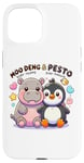 Coque pour iPhone 15 Moo Deng Et Le Bébé Hippopotame Au Pesto Bébé Pingouin