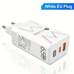 PD 65W + USB 20W GaN Laturi Kahdella USB C EU Pistoke