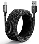 etguuds Extra-Long USB C Cable 5M, USB A to USB C Charger Cable Fast Charging Nylon Braided USB C Lead for iPhone 15 Samsung Galaxy S23 S22 S21 S20 S10 S9, PS5, Swith -Black