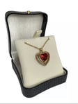 YELLOW GOLD FINISHED RED RUBY AND CREATED DIAMOND HEART CUT NECKLACE GIFT IDEA