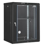 VEVOR Armoire de Serveur à Montage Mural 15U, Boîtier de Rack Réseau avec roulettes, Charge au Sol 226,8 kg, Porte en Verre Trempé Verrouillable, Acier au Carbone Q235, pour Équipements Informatiques