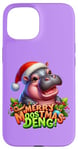 Coque pour iPhone 15 Adorable bébé hippopotame Moo Deng Merry Moostmas Christmas Cheer