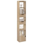 WOLTU Bibliothèque, Étagère Étroite et Haute, Meuble de Rangement sur Pied avec 6 Compartiments, 2 Tiroirs et 1 Porte, en Bois Composé, pour Salon Chambre Bureau, Chêne Clair, SK042hei