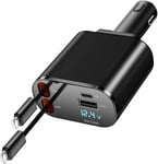 Chargeur De Voiture Rétractable 4 En 1, 60 W, Adaptateur Allume-Cigare Usb, Compatible Avec Iphone 15/14/13/12/Pro /Plus/Pro, Samsung Galaxy S24/S23/S22 (2 Câbles Pour Apple)