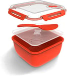 Rotho Memory Microwave Cuiseur de riz 2,5l avec couvercle et cuillère pour micro-ondes, Plastique (PP) sans BPA, rouge/transparent, 2.5l (19.5 x 19.5 x 12.1 cm)