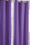 Homescapes Plain Cotton Ready Made Eyelet Curtain Pair purple Unisex