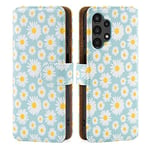 32nd Floral Series 2.0 - Design PU Leather Book Wallet Case Cover for Samsung Galaxy A13 4G (2022) & A04S (2022), Designer Flower Pattern Wallet Style Flip Case With Card Slots - Blue Daisy