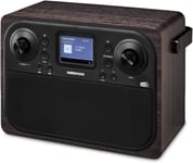 Radio Dab Plus Life (P66700), Poste Radio réveil avec Horloge 12/24 h, Radio Portable avec boitier en Bois, antenne, Prise Casque et AUX, Marron