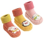 AIEOE 3 Paires Chaussons Chaussettes Antidérapantes pour Bébés Filles Garçons Pantoufle Chaussettes Chaud Hiver Automne 0-6 mois