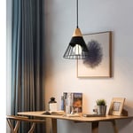 Industriel Lustre Suspension Créatif Abat-jour Ø25cm en Forme Badminton en Métal et Bois Plafonnier Lampe E27 pour Chambre Salon Cuisine Noir