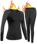 UNIQUEBELLA Sous-vêtements thermiques pour femme, séchage rapide, sous-vêtement thermique pour femme, ensemble de sous-vêtements thermiques pour ski, sport, yoga, Noir Gris intégré, XXL