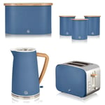 Swan Nordic Blue Kettle 2 Slice Toaster Breadbin Canisters Matching Kitchen Set