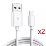 Lot 2 Câbles USB Type-C pour Xiaomi 12, 12 Pro, Mi 11, 11i, 11 Lite, Redmi Note 11 Pro - 1 Mètre - Blanc