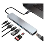 USB C Hub-adapter, 8 i 1 Mac-tillbehör USBC-adapter 4K HDMI, Ethernet, 2 USB 3.0, SD/TF-kortläsning