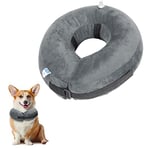 Nobleza - Collerette Chien Gonflable, Ajustable Collier de Récupération Chien Chat, Collerette pour Chien Anti Léchage Collerette Chat Anti Grattage avec Velcro (Gris, M)