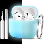 Coque Compatible avec AirPods 4 Case 2024, Étui Protection Antichoc en Silicone Souple pour Apple AirPods 4ème Generation Housse avec kit de Nettoyage et Mousqueton [LED Visible], Bleu Vif