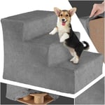 Tectake - Escalier pour animaux domestiques Paw Path avec housse en peluche 37 x 45 x 34,5 cm - gris