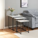 Lot de 3 tables basses gigognes Trollhättan noir effet marbre blanc [en.casa]