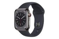 Apple Watch Series 8 (GPS + Cellular) - grafit rostfritt stål - smart klocka med sportband - midnatt - 32 GB