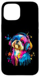 Coque pour iPhone 15 Shih Tzu Lovers Pop Art portant des écouteurs drôles Shih Tzu