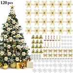 Dazzler - 120 pièces/ensemble noël fausse fleur scène mise en page flocons de neige arbre de noël décor Faux fleur Kit pour Festival doré