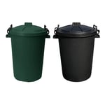 50L BLACK & DARK GREEN HEAVY DUTY PLASTIC RUBBISH BIN WASTE DUSTBIN LOCKING LID