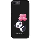 Coque noir Iphone 7 8 et SE 2020 et 2022 panda coeur kawaii personnalisee