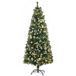 HOMCOM Sapin de Noël Artificiel Lumineux 180 cm 703 Branches 250 LED avec 30 Pommes de pin - Support Pied Pliable Ø 80 Vert