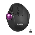 Perixx PERIMICE-717PUB Wireless Trackball Mouse, Build-in 1.34 Inch Glossy Trackball with Pointing Feature - 5 Programmable Buttons - Black Body - Purple Ball