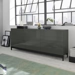 Dmora - Buffet Edi, Buffet de cuisine avec 1 porte et 6 tiroirs, Buffet de salon, Buffet de cuisine, 100% Made in Italy, 170x40h73 cm, Anthracite Brillant