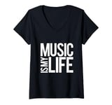 Womens Music Is My Life Sounds Listening Melody Beats Vibes Lover V-Neck T-Shirt