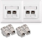 4X Module Keystone Cat 6A-Lot 4X Connecteur Module de Brassage 2X Prise Murale-Branchement Câble RJ45 avec Raccord Blindé-Snap-in