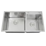 Evier Double Cuisine Inox Carré - KuKoo - Anti-corrosion - Finition Satiné - 2 Bacs - Manuel