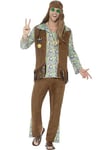 Smiffys 60s Hippie Costume, with Trousers, Top, Waistcoat, Medallion & Headband, 1960's Groovy Fancy Dress, 1960s Dress Up Costumes