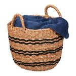 Relaxdays Storage Basket, HxD: 28 x 35 cm, Woven Bin with Handles, Bathroom & Bedroom Organiser, Seagrass, Natural/Black, Plant fibre, 35 x 35 x 35 cm