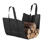 Relaxdays Sac de bois pour cheminées ouvert, en polyester, panier de bûches portable, pliable, résistant, noir