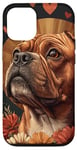 Coque pour iPhone 15 Pro Dogue De Bordeaux Chien Fleurs Avec Coeurs Autour Graphique