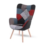 MEUBLE COSY Fauteuil Scandinave Chaise de Canapé de Loisirs pour Salon Salle à Manger Bureau avec Un Revêtement en Tissu Patchwork, Accoudoirs Rembourés et des Pieds en Bois Massif