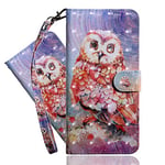 IMEIKONST Coque Compatible avec Oppo A16 / A16S, 3D Cuir PU Magnétique Porte Carte Étui à Rabat Portefeuille avec Dragonne Antichoc Housse Stand Coque pour Oppo A54 4G / A55 5G. Red Watercolor Owl BX