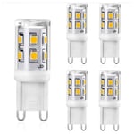 Lot de 5 G9 led 2W, 20W G9 Halogènes Equivalente, 200lm Blanc Chaud 3000K Ampoule Led G9 Lampe, cri 80, 360 Degrés Angle, ac 220-240V, Not Dimmable